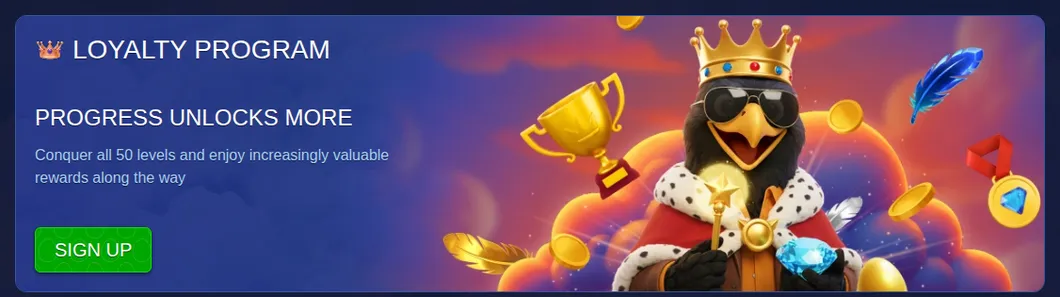 BirdSpin Treueprogramm-Banner mit 50 Stufen