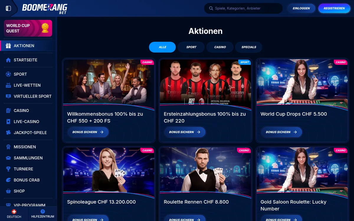 Boomerang Bet Aktionen & Bonusangebote