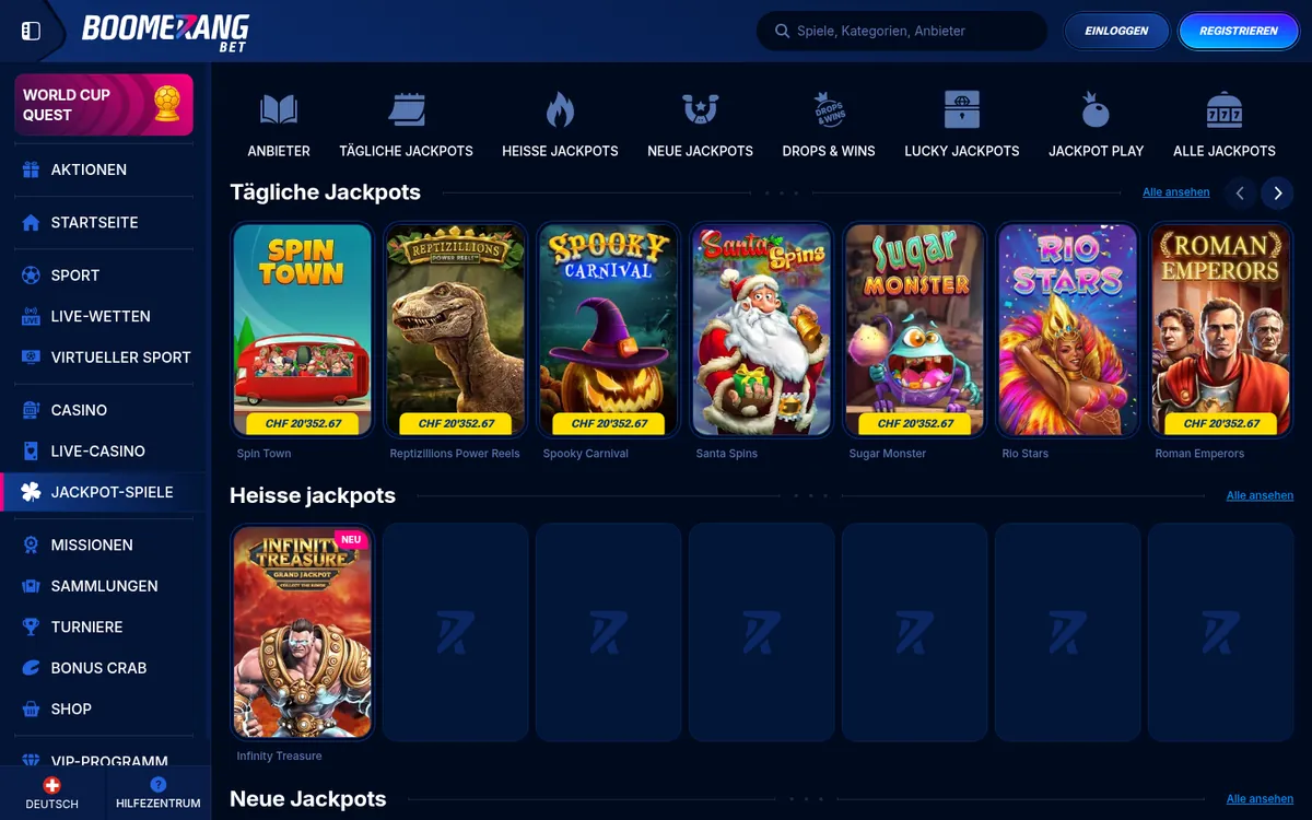 Boomerang Bet Jackpot-Spiele