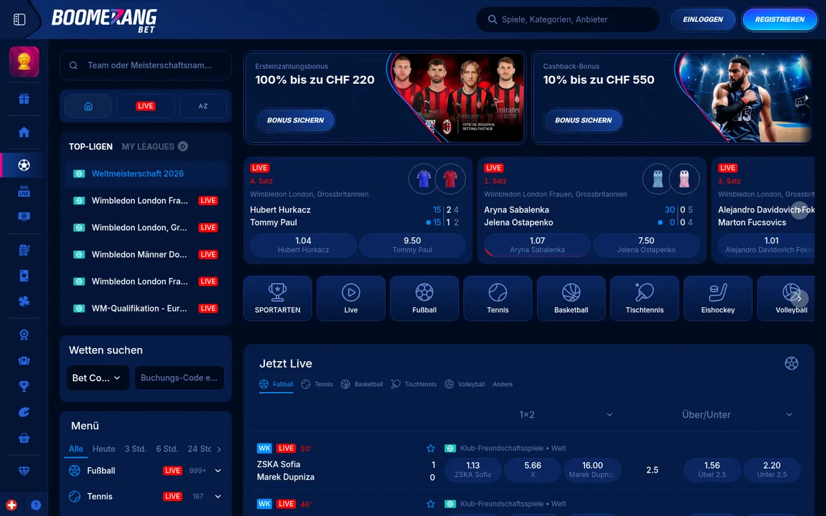 Boomerang Bet Sportwetten mit Live-Quoten und Märkten