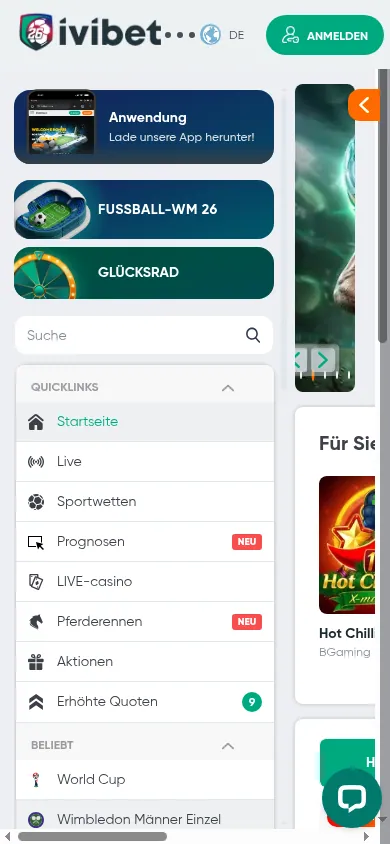 Ivibet mobile Ansicht