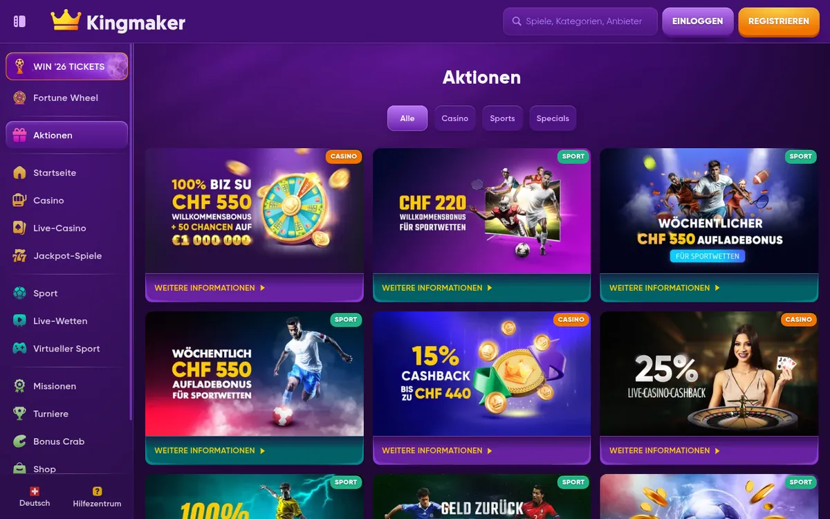 Kingmaker Bonus und Aktionen