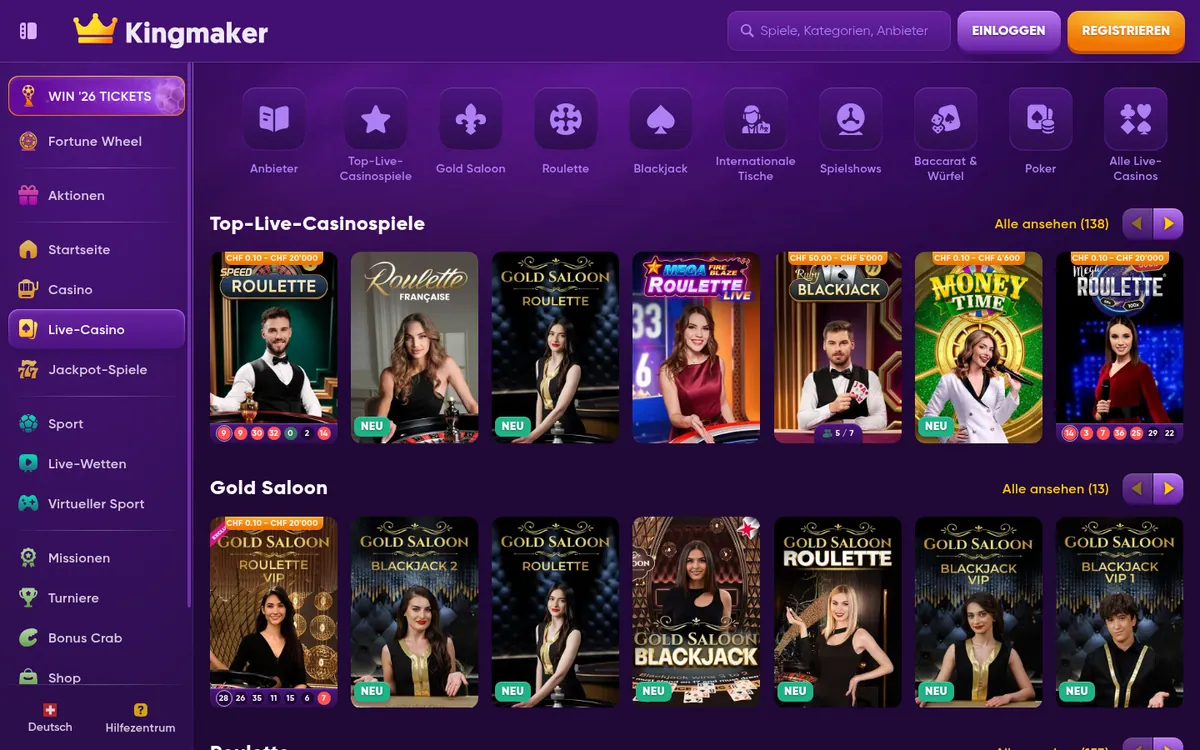 Kingmaker Live-Casino
