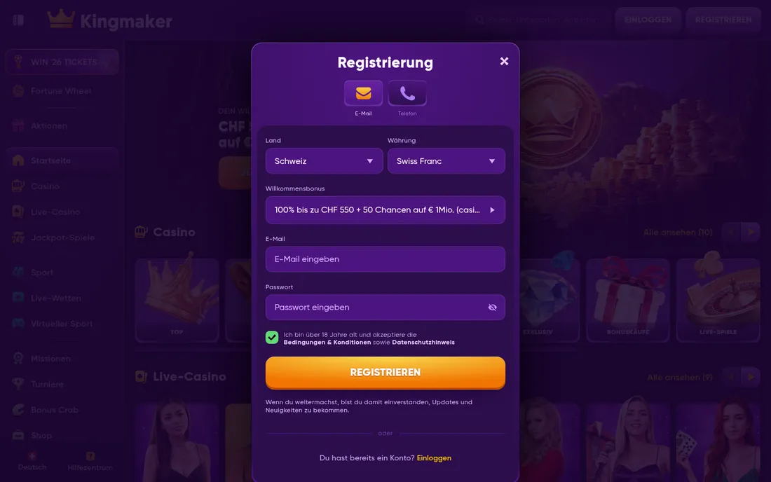 Kingmaker Registrierung