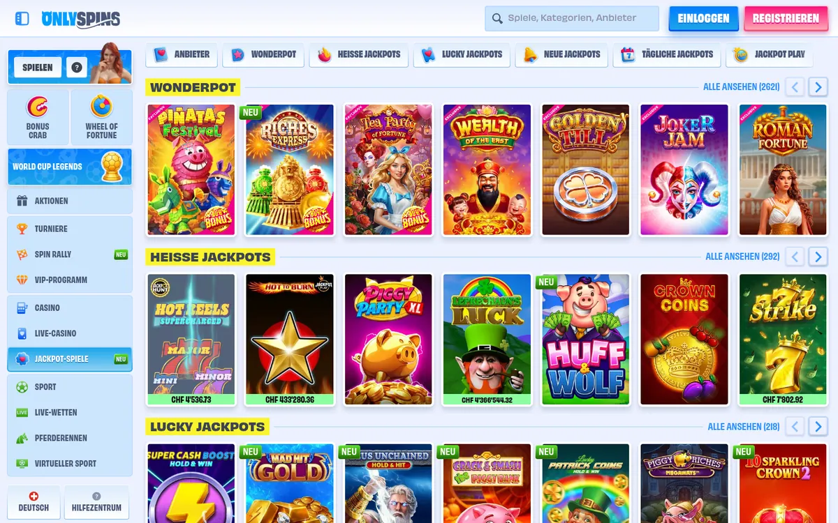 OnlySpins Jackpot-Spiele