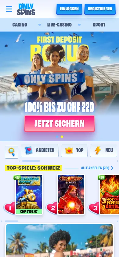 OnlySpins mobile Ansicht