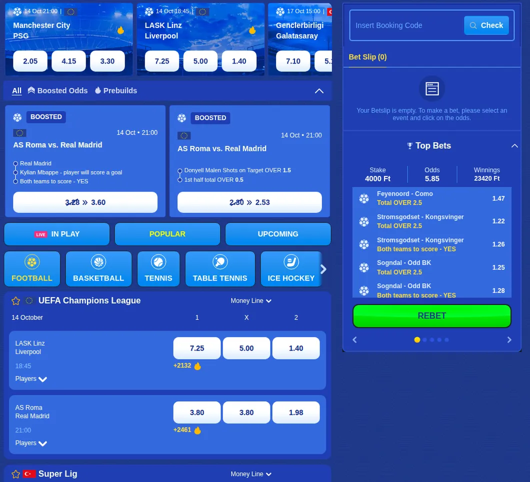 Pistolo Wettbereich mit Boosted Odds, Champions-League-Quoten, Buchungscode und Top Bets