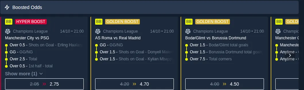 Rabona Boosted Odds mit Hyper Boost und Golden Boost auf Champions-League-Spiele