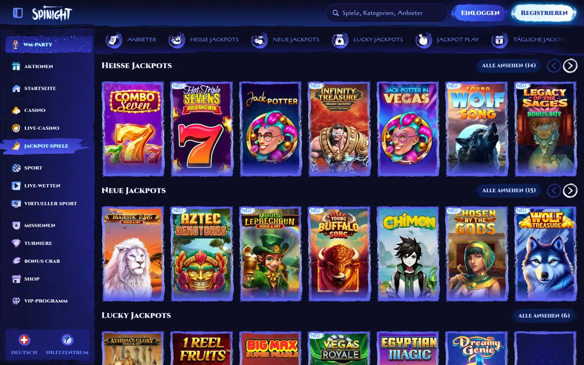 Spinight Jackpot-Spiele
