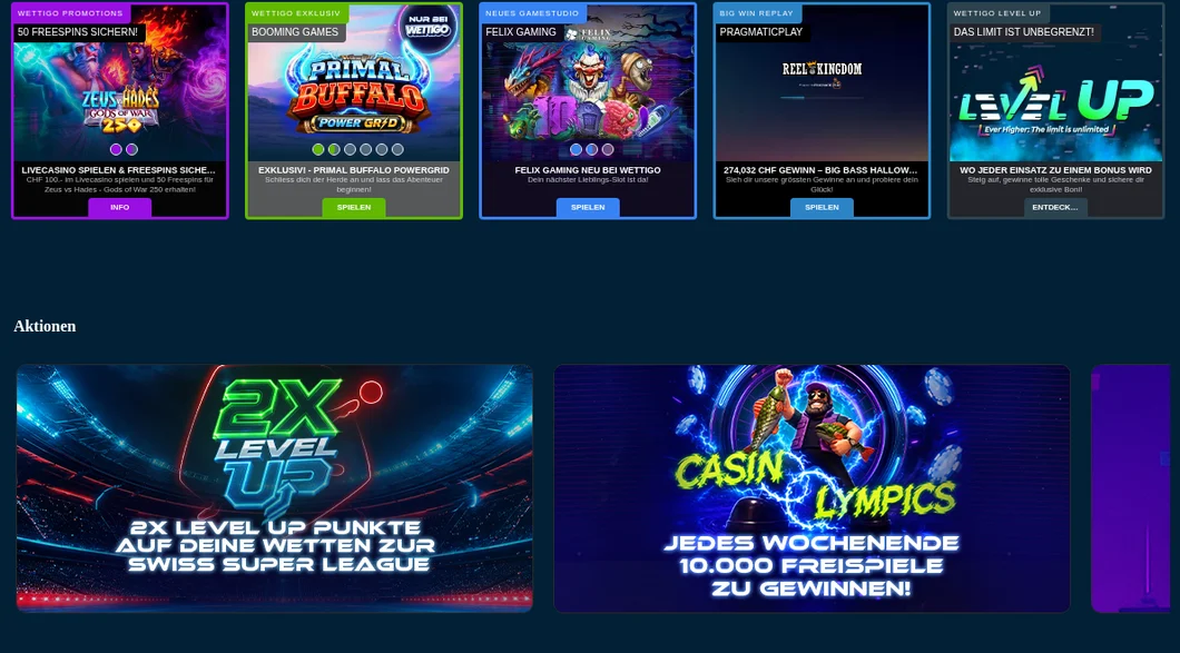 Wettigo Aktionen mit 2x LevelUp-Punkten zur Swiss Super League und Casinolympics