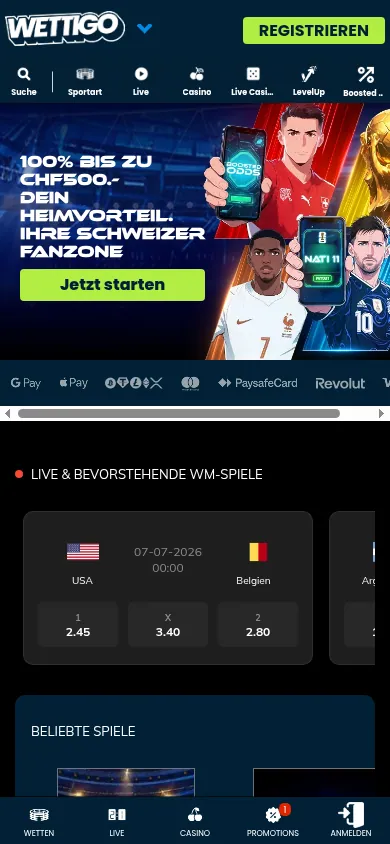 Wettigo mobile Ansicht