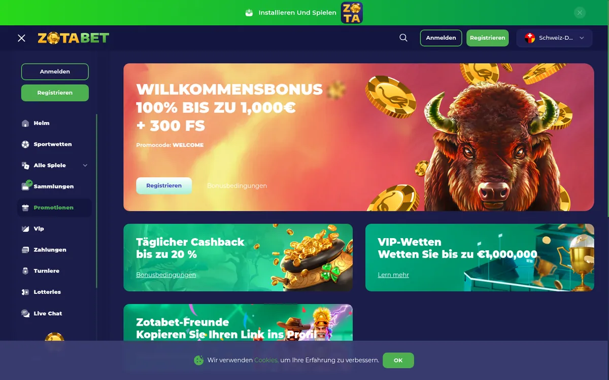 Zotabet Bonus und Aktionen