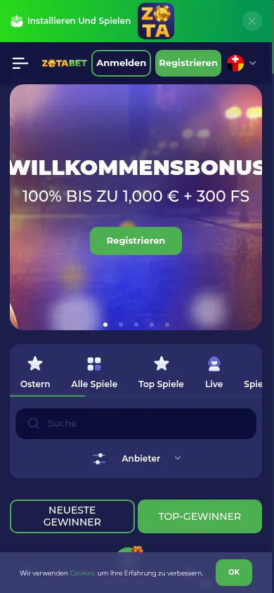 Zotabet mobile Ansicht